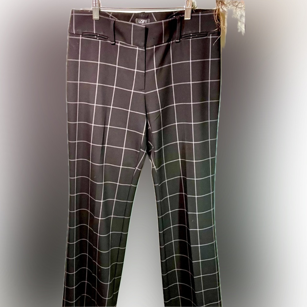 LOFT Marissa trouser size 6 in black/gray windowpane plaid